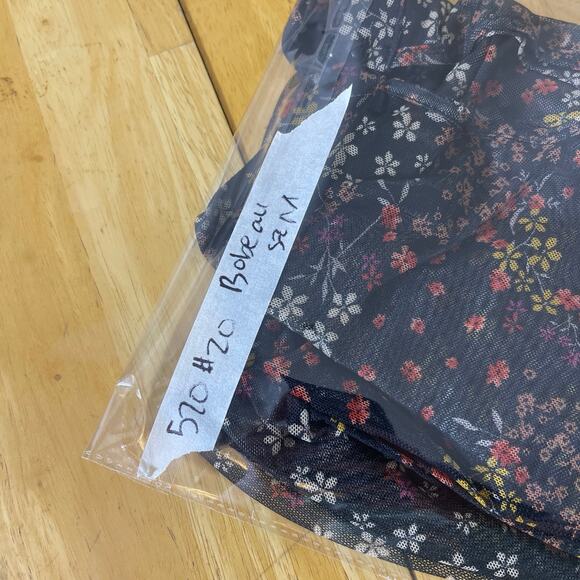 Dark Floral Fairy Grunge Whimsigoth Sheer Blouse Mock Neck Layering Tee medium - Picture 12 of 12